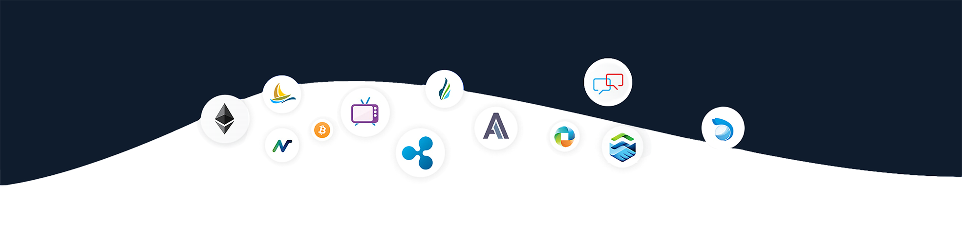Top page of website with cryptocurrencies icons